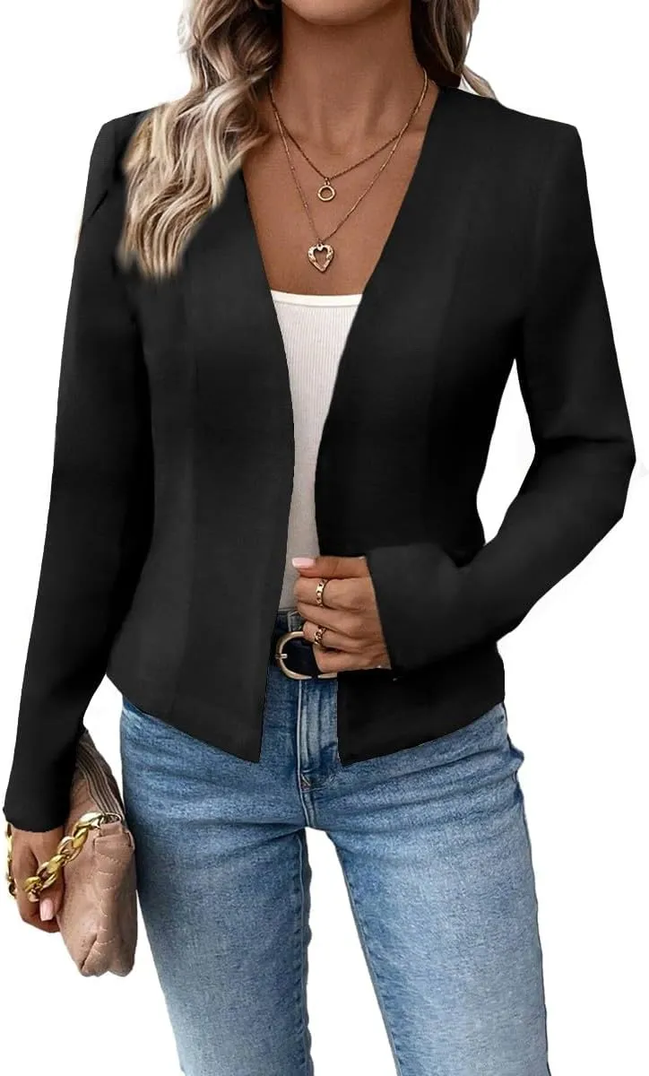 2025 Women's Spring Tweed Blazer Fully-Lined Collarless Open Front Elegant Petite Cute Fashion Casual Work Jacket