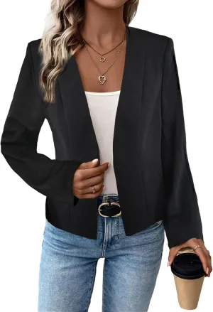 2025 Women's Spring Tweed Blazer Fully-Lined Collarless Open Front Elegant Petite Cute Fashion Casual Work Jacket