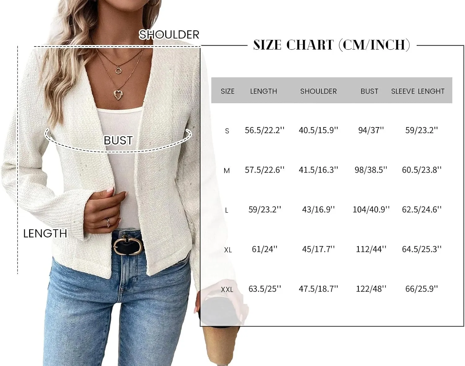 2025 Women's Spring Tweed Blazer Fully-Lined Collarless Open Front Elegant Petite Cute Fashion Casual Work Jacket