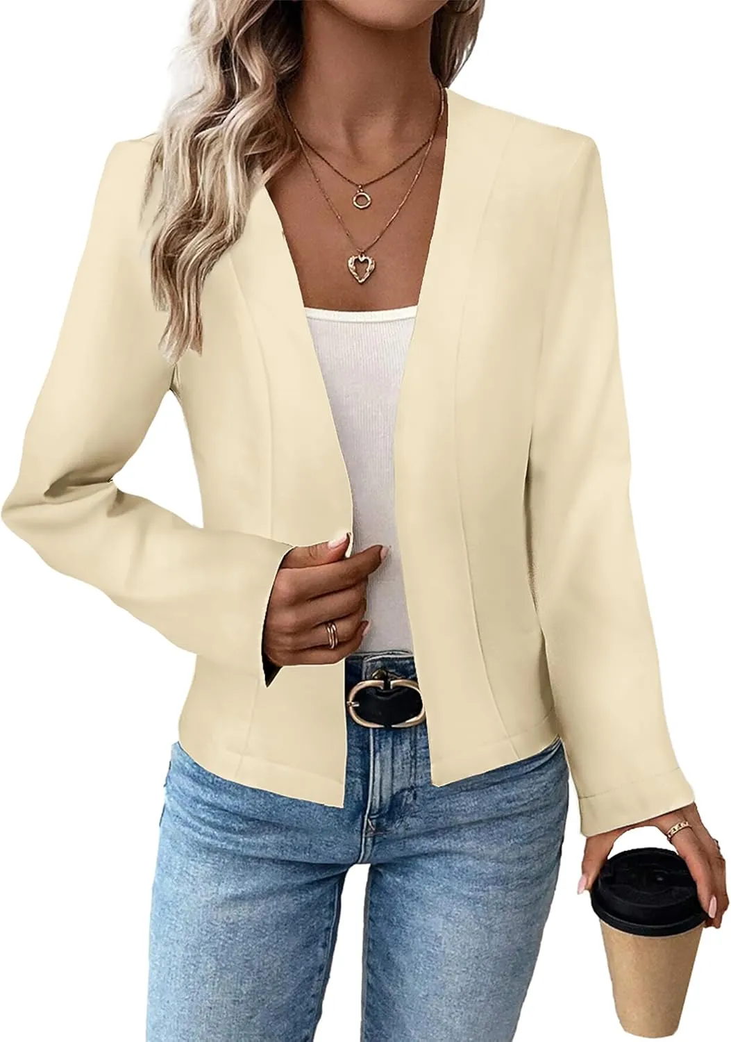 2025 Women's Spring Tweed Blazer Fully-Lined Collarless Open Front Elegant Petite Cute Fashion Casual Work Jacket