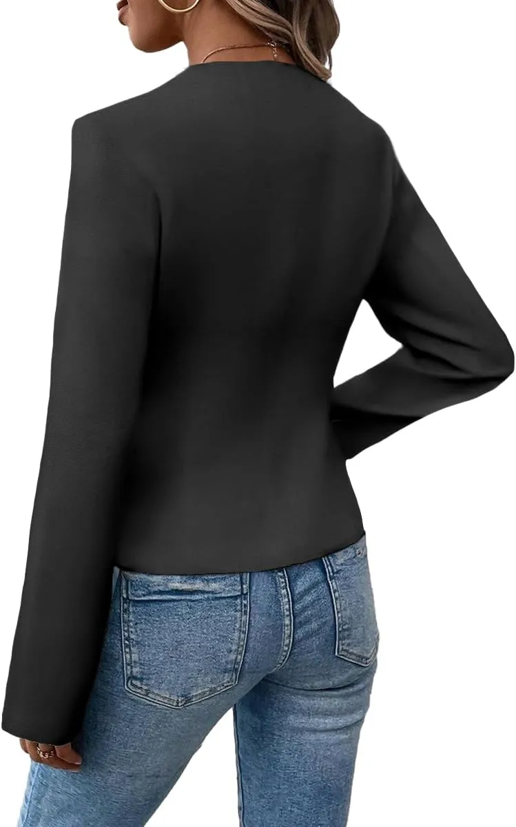 2025 Women's Spring Tweed Blazer Fully-Lined Collarless Open Front Elegant Petite Cute Fashion Casual Work Jacket