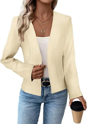 2025 Women's Spring Tweed Blazer Fully-Lined Collarless Open Front Elegant Petite Cute Fashion Casual Work Jacket