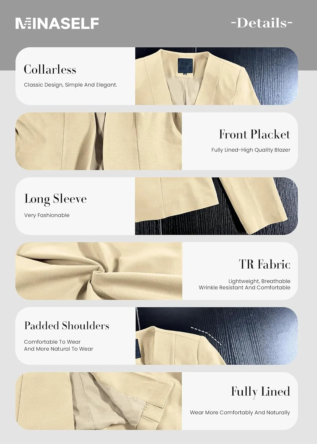 2025 Women's Spring Tweed Blazer Fully-Lined Collarless Open Front Elegant Petite Cute Fashion Casual Work Jacket
