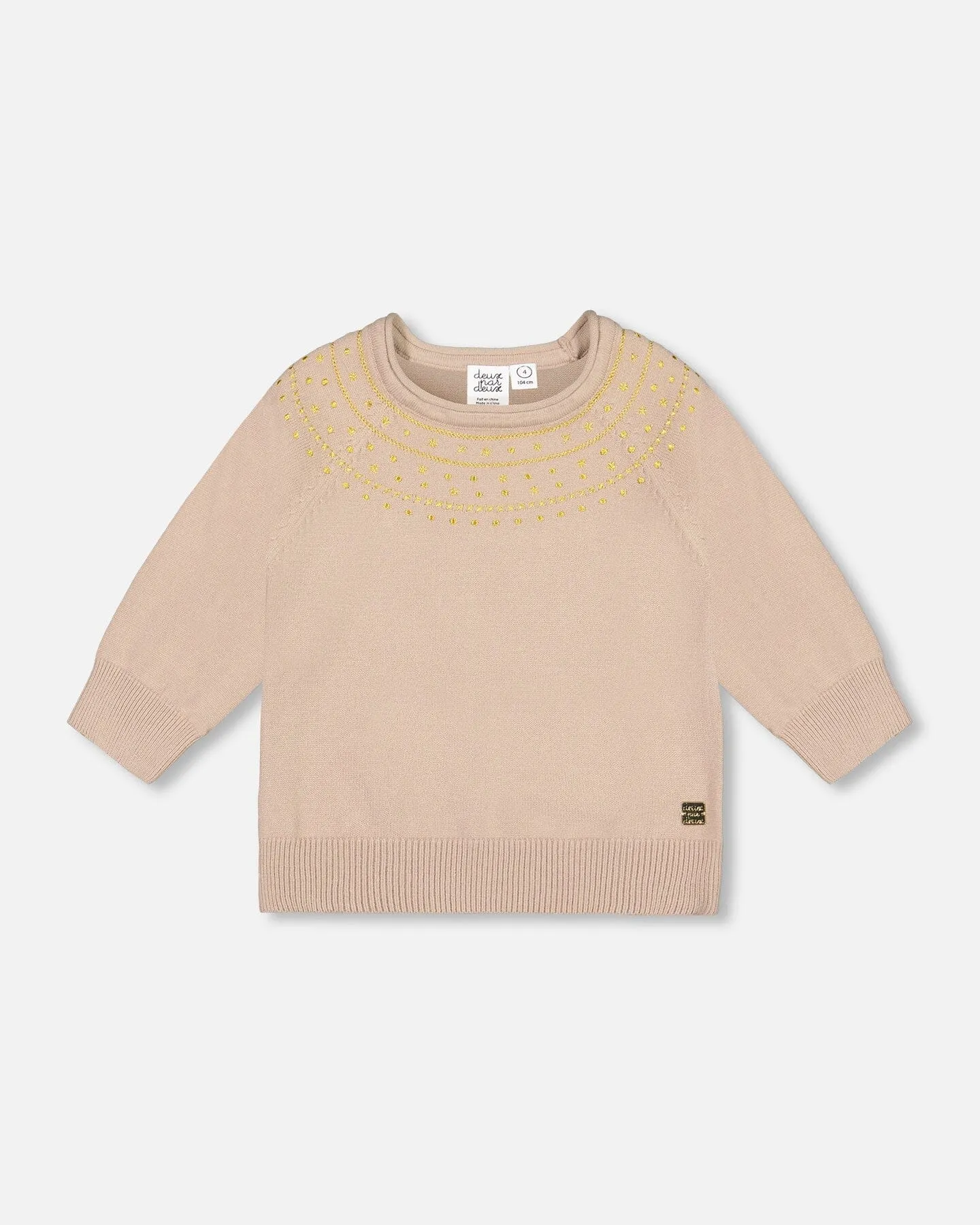 3/4 Sleeve Knitted Sweater Gold Beige
