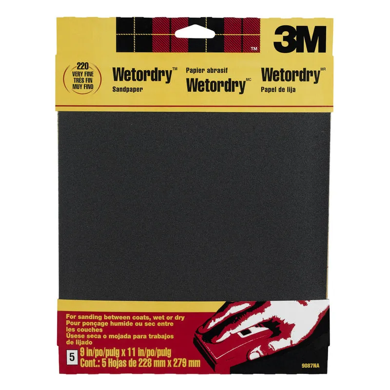 3M 11 in. L x 9 in. W 220 Grit Silicon Carbide Sandpaper 5 pk (Pack of 10)