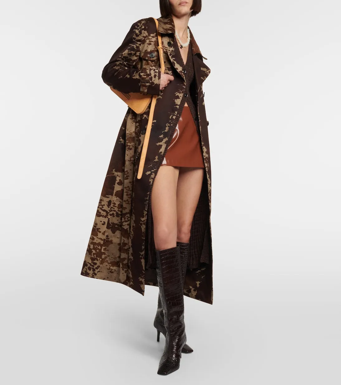 Acne Studios Cotton Cow Print Trench Coat, Brown