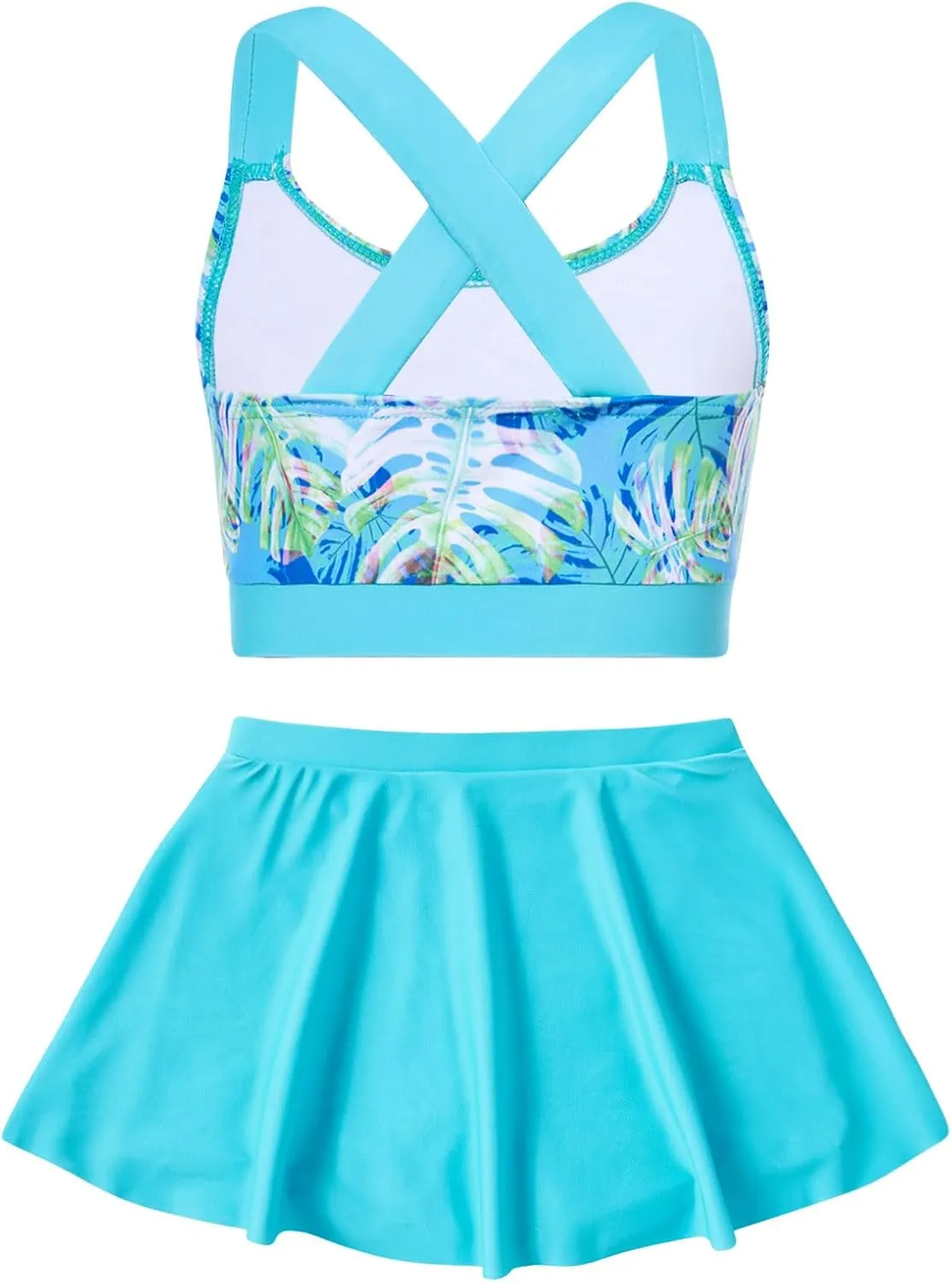 AIDEAONE Girls Swimsuit Two Piece Tankini Skirt Set with Boyshort Summer Beach Bathing Suit Size 6-13