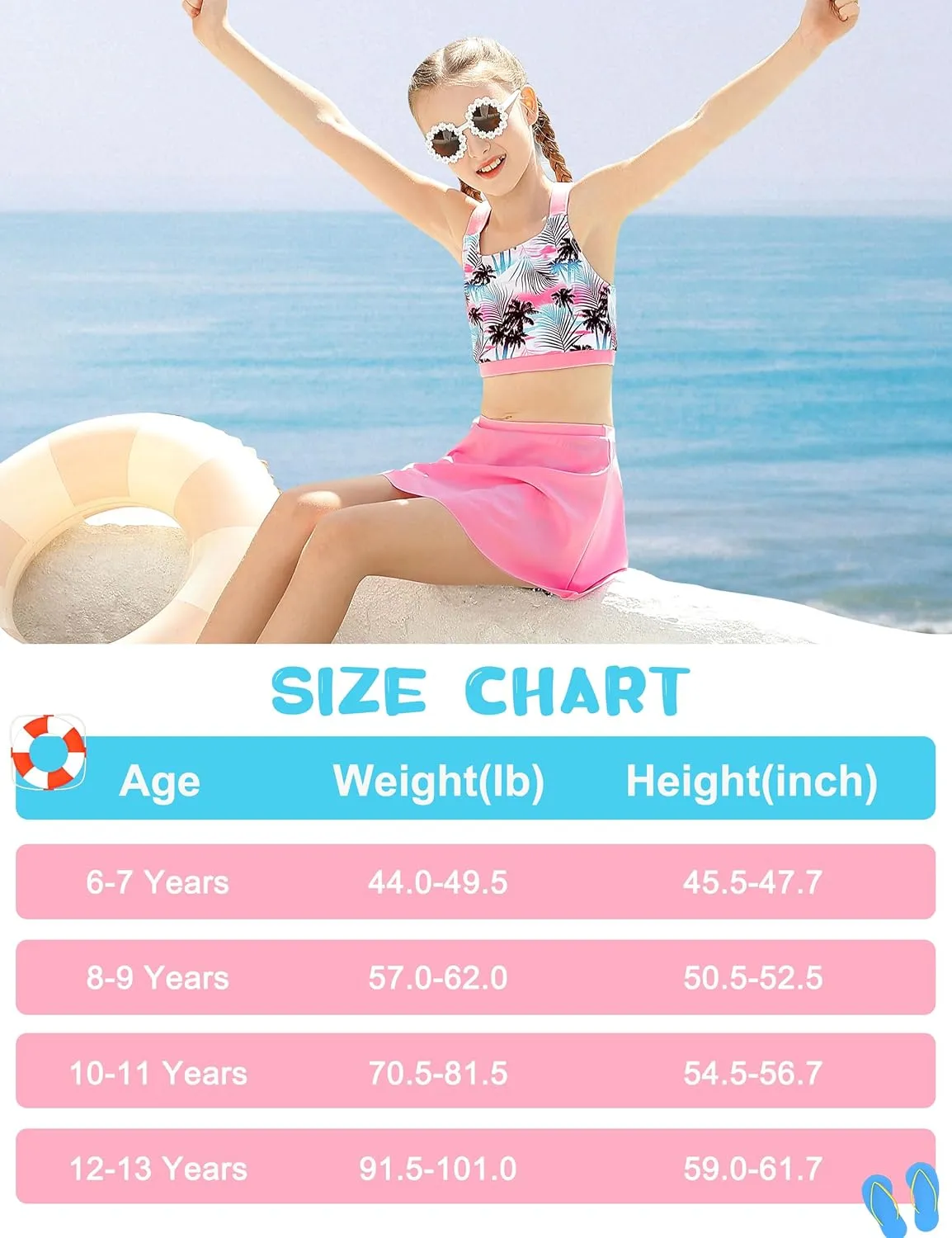 AIDEAONE Girls Swimsuit Two Piece Tankini Skirt Set with Boyshort Summer Beach Bathing Suit Size 6-13