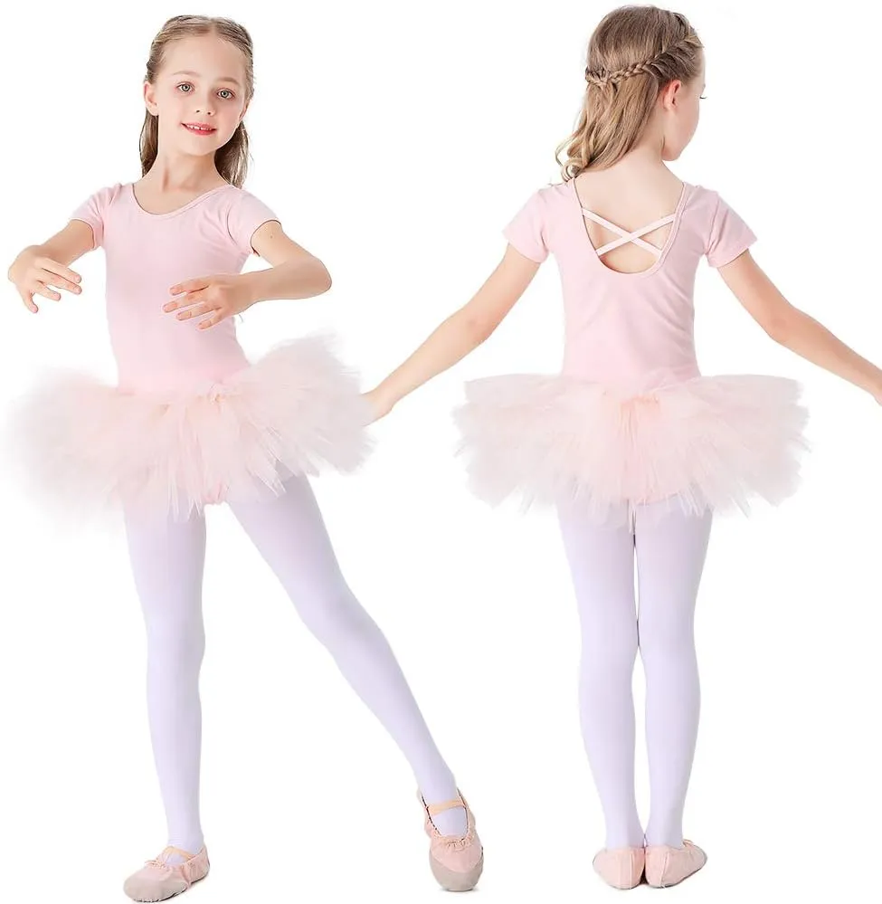 Bezioner Girls Cotton Ballet Dance Dress Cute Tutu Skirted Leotard Short Sleeve