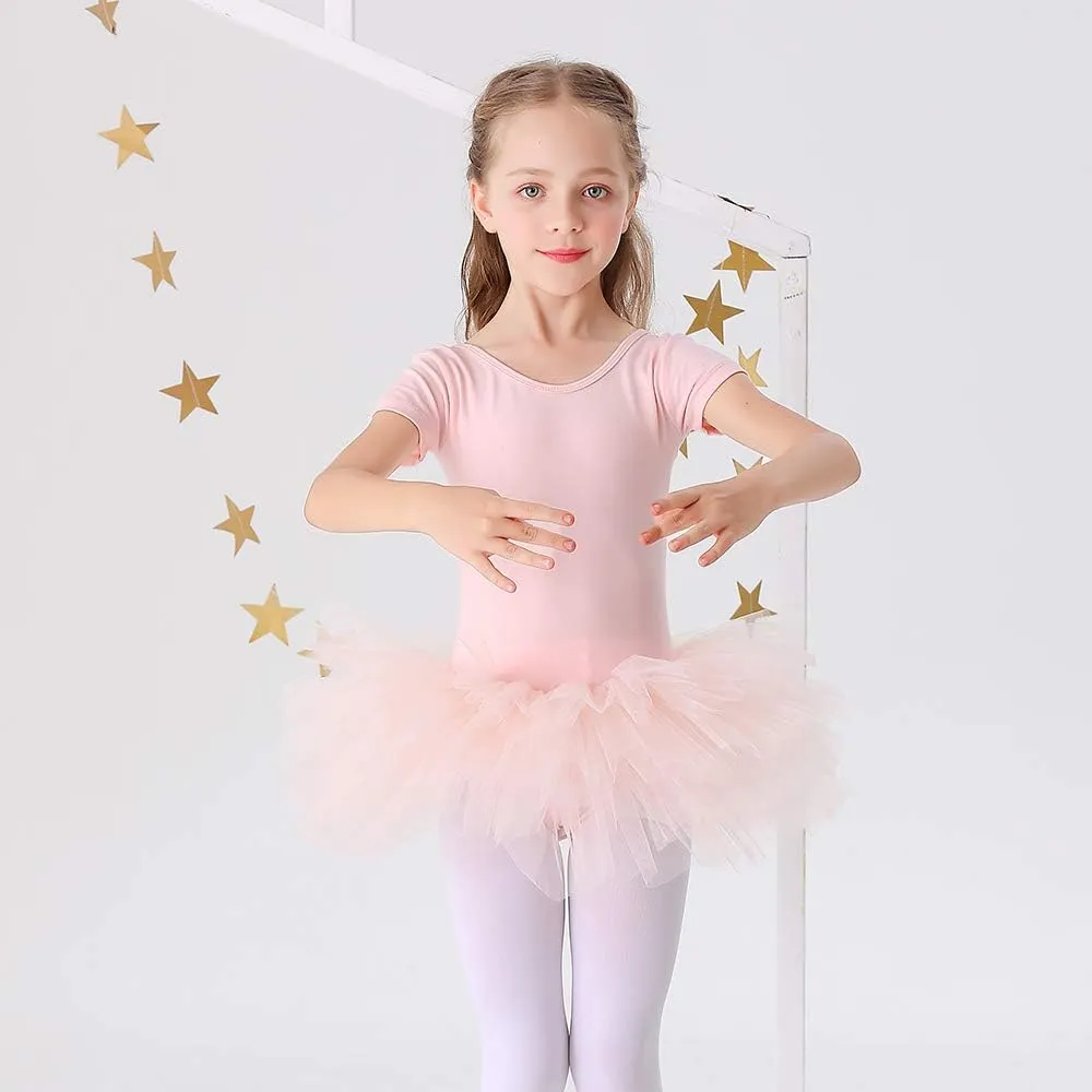 Bezioner Girls Cotton Ballet Dance Dress Cute Tutu Skirted Leotard Short Sleeve