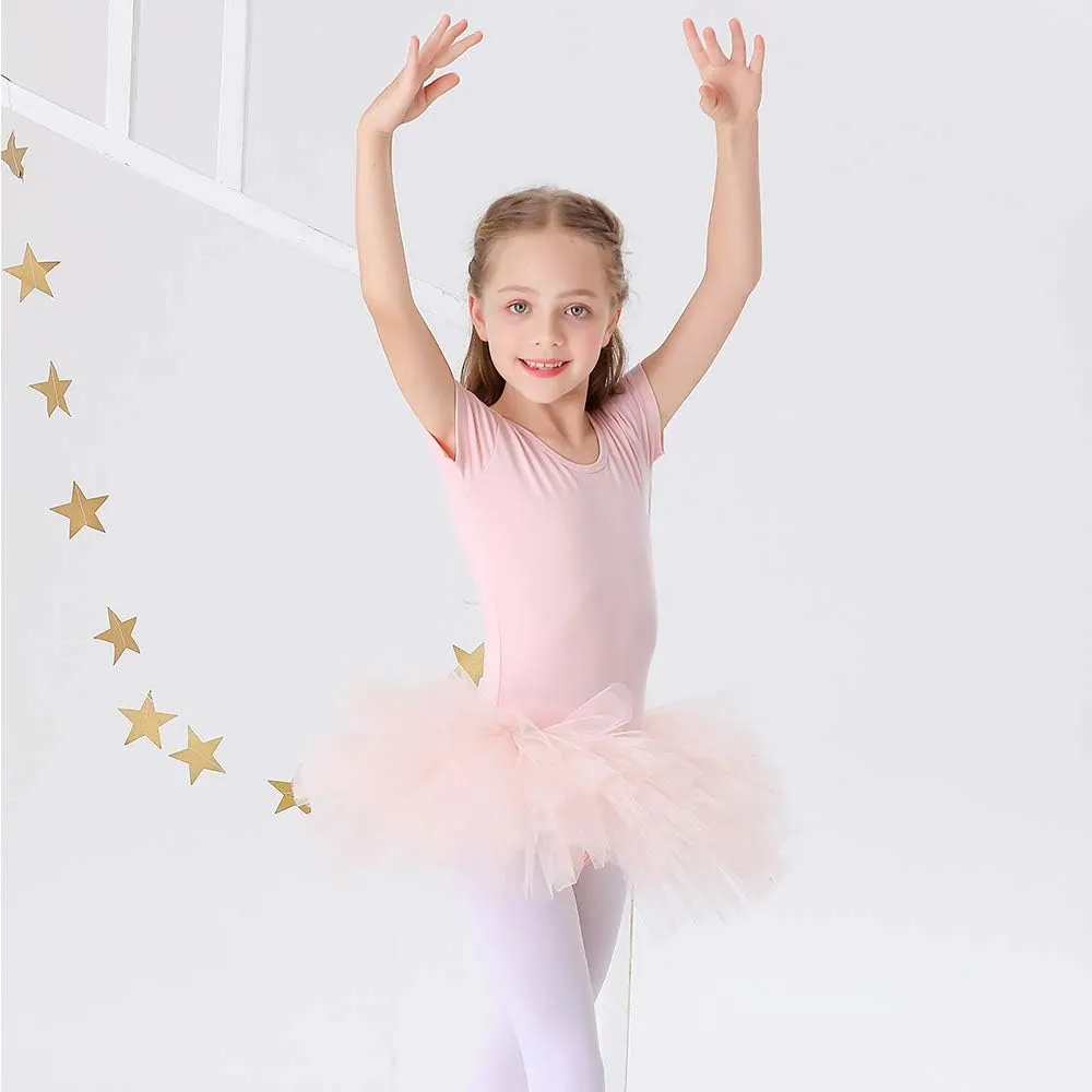 Bezioner Girls Cotton Ballet Dance Dress Cute Tutu Skirted Leotard Short Sleeve