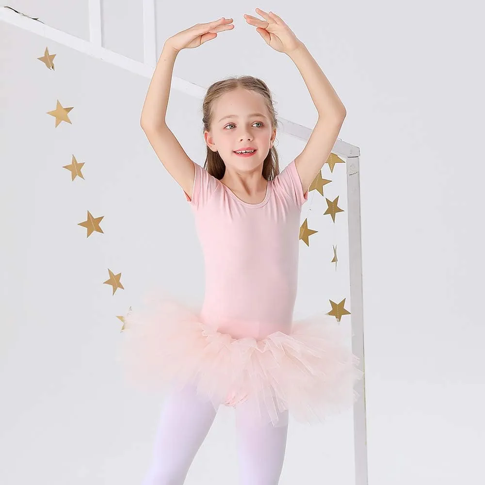Bezioner Girls Cotton Ballet Dance Dress Cute Tutu Skirted Leotard Short Sleeve