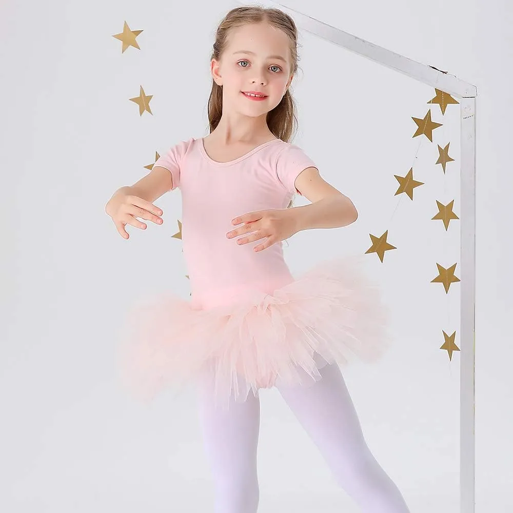 Bezioner Girls Cotton Ballet Dance Dress Cute Tutu Skirted Leotard Short Sleeve