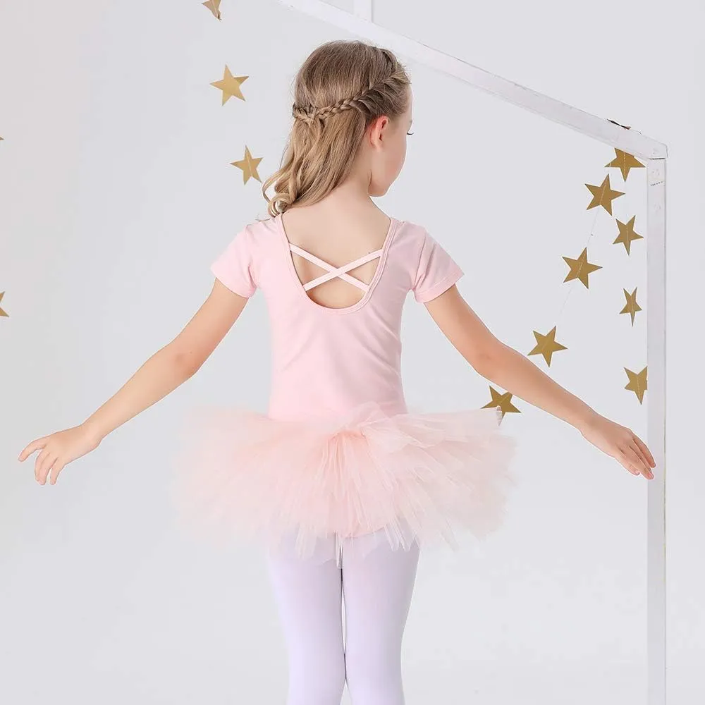 Bezioner Girls Cotton Ballet Dance Dress Cute Tutu Skirted Leotard Short Sleeve