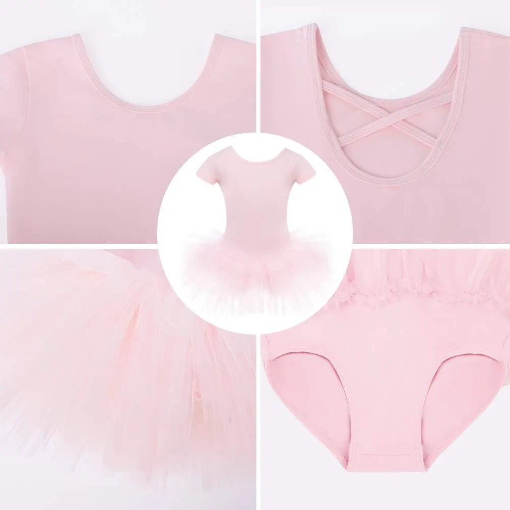 Bezioner Girls Cotton Ballet Dance Dress Cute Tutu Skirted Leotard Short Sleeve