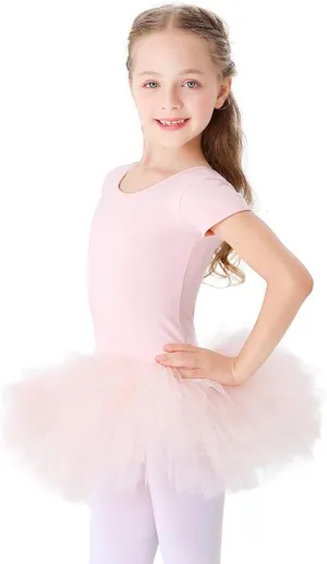 Bezioner Girls Cotton Ballet Dance Dress Cute Tutu Skirted Leotard Short Sleeve