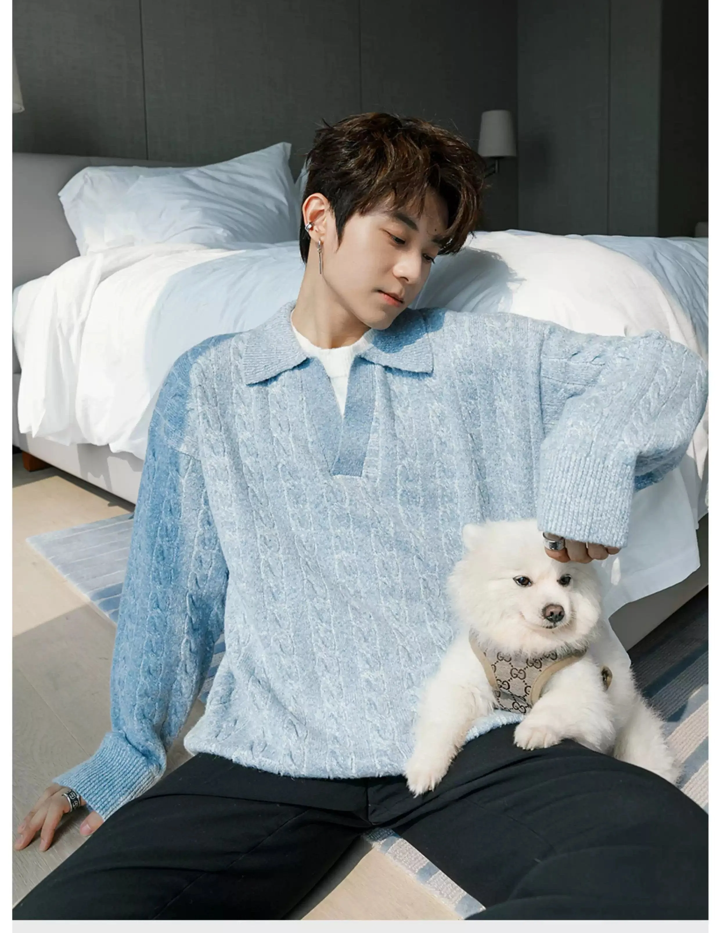 Chuan Layered Collar Twisted V-Neck Sweater