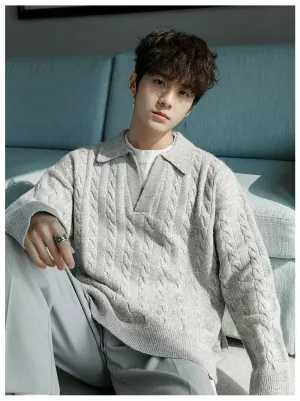 Chuan Layered Collar Twisted V-Neck Sweater