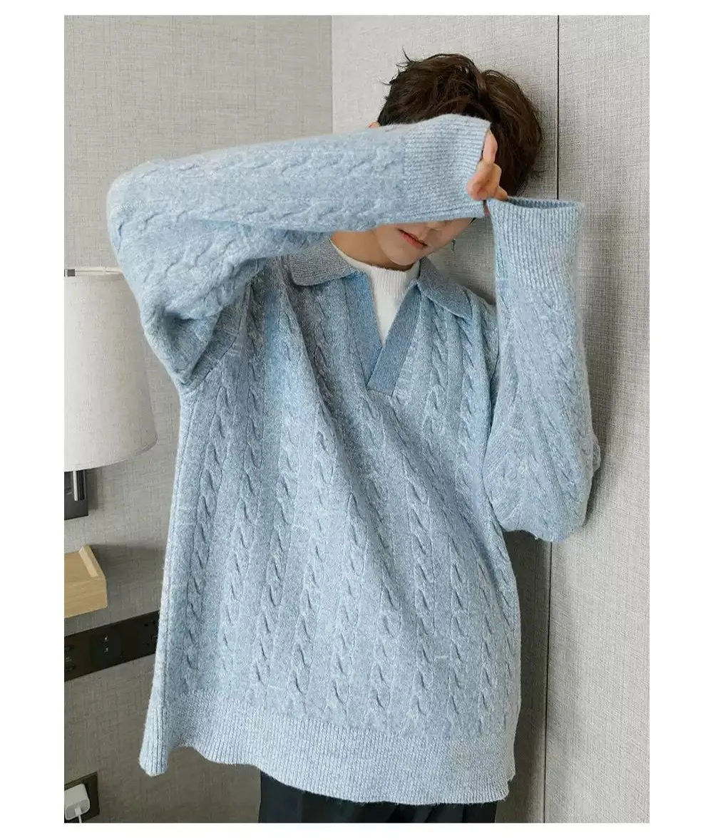 Chuan Layered Collar Twisted V-Neck Sweater
