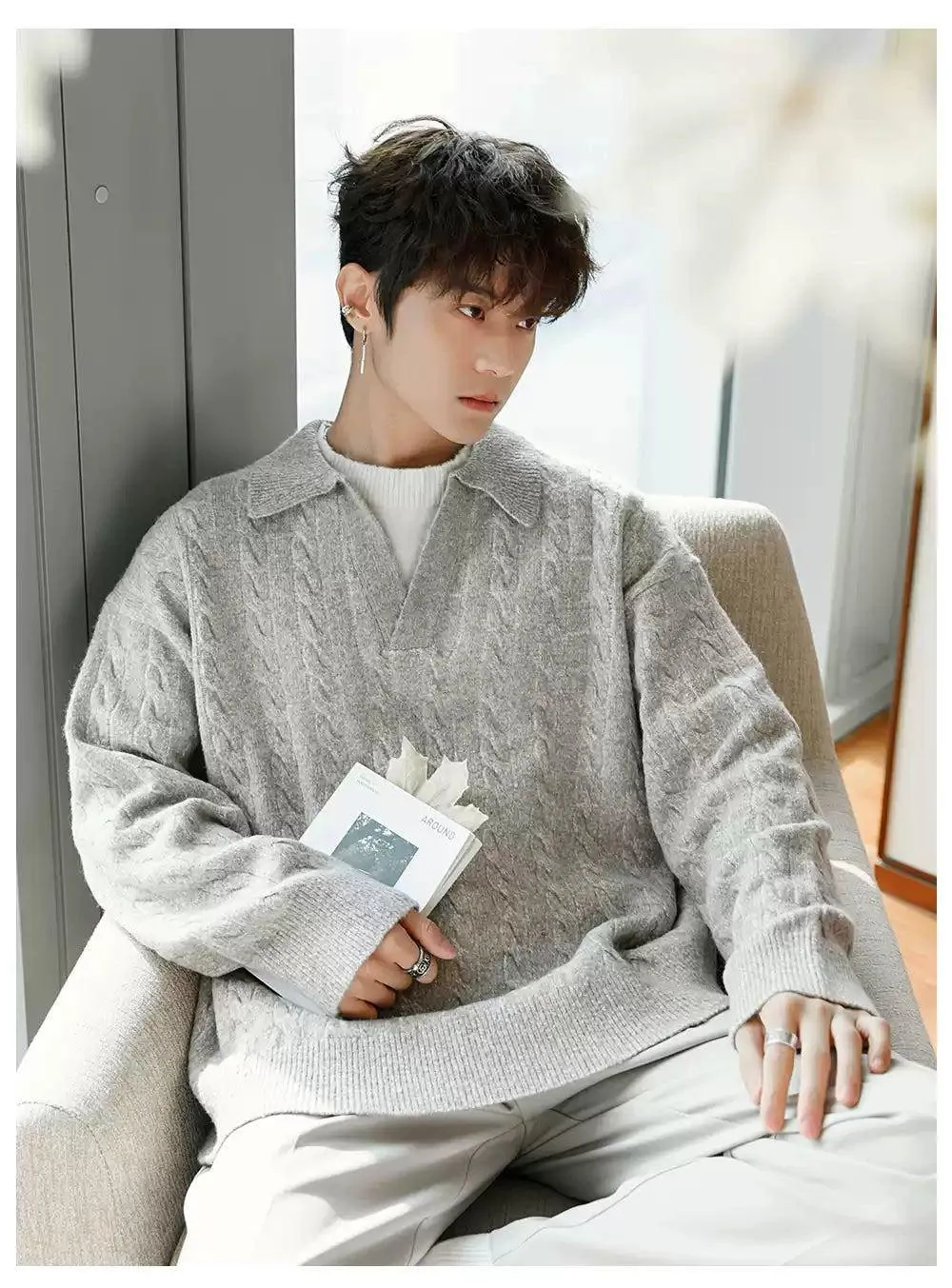 Chuan Layered Collar Twisted V-Neck Sweater