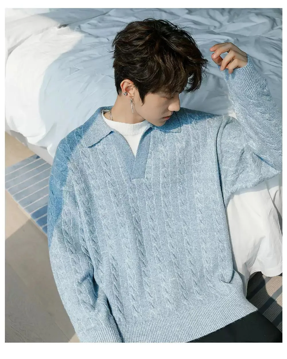 Chuan Layered Collar Twisted V-Neck Sweater