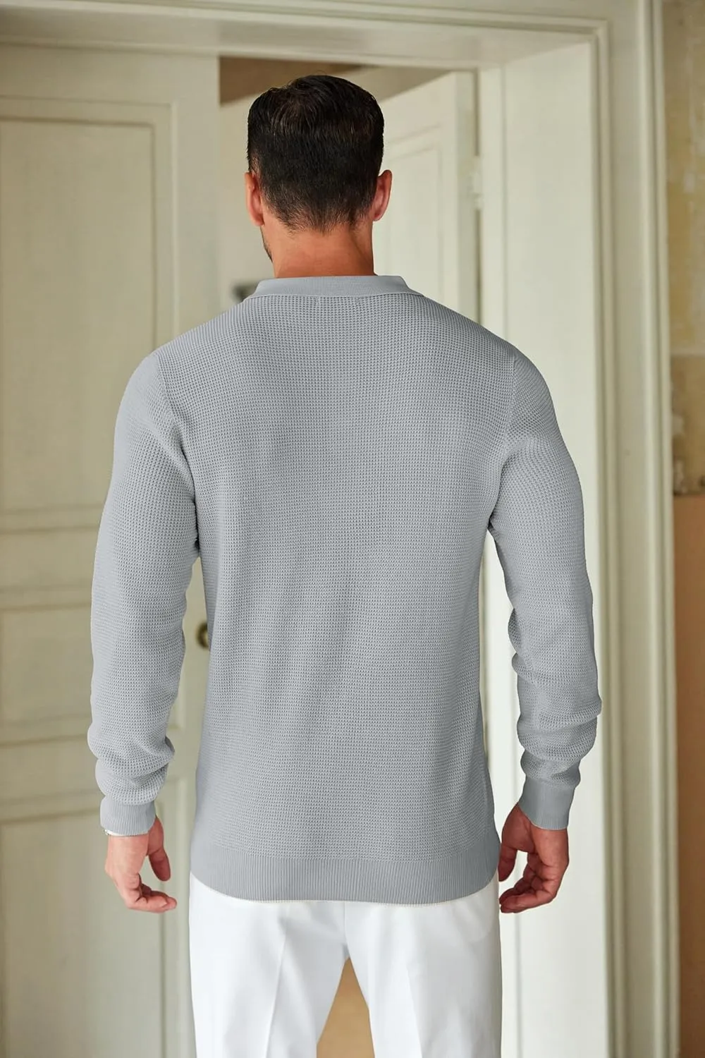COOFANDY Mens Knit Polo Shirts Long Sleeve Sweater Casual Polo Shirts Lightweight Collared T Shirts