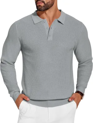 COOFANDY Mens Knit Polo Shirts Long Sleeve Sweater Casual Polo Shirts Lightweight Collared T Shirts