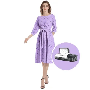 Dark Grey Casket on Light Purple - Boat Neck Belted Flared Dress