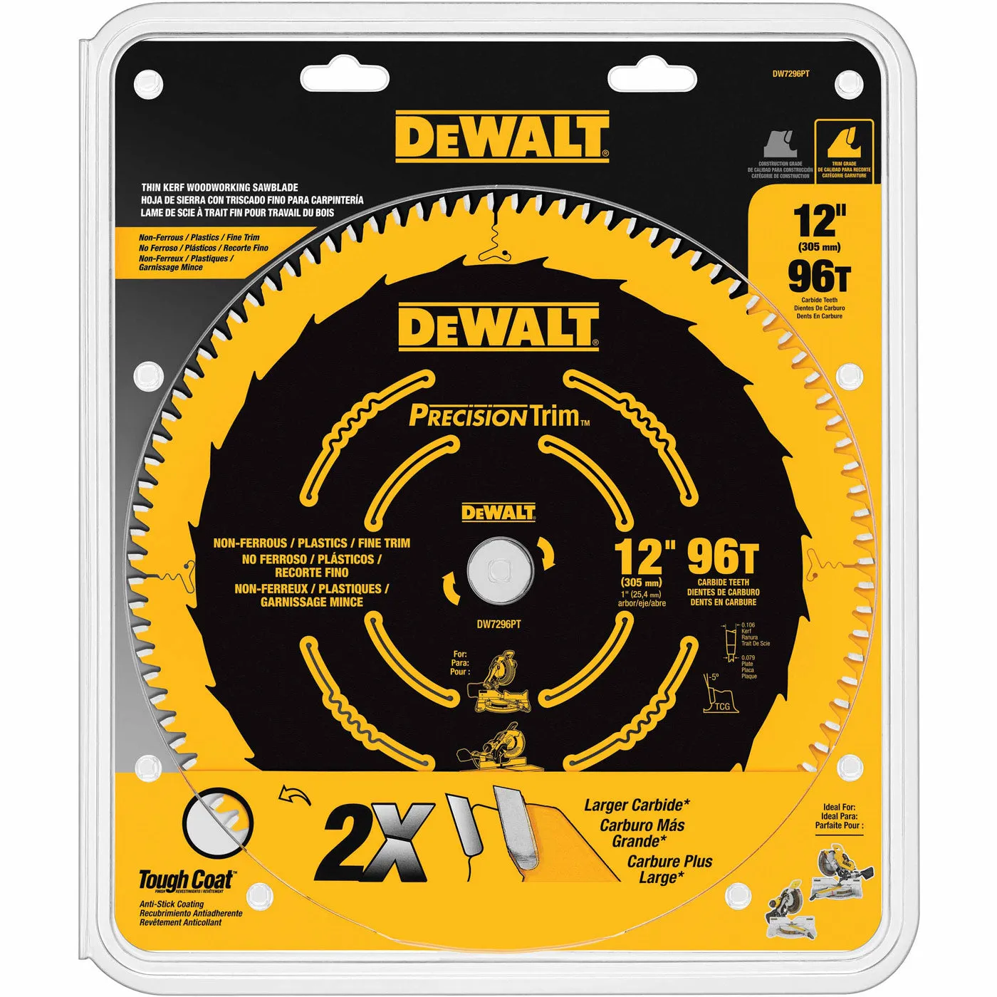 DeWalt DW7296PT 12" 96T Ultra-Smooth Crosscutting Saw Blade