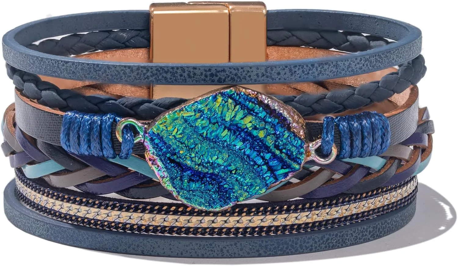FANCY SHINY Braided Leather Bangle Bracelets Boho Resin Stone Wrap Bracelets Stackable Cuff Bracelets with Magnetic Clasp for Women
