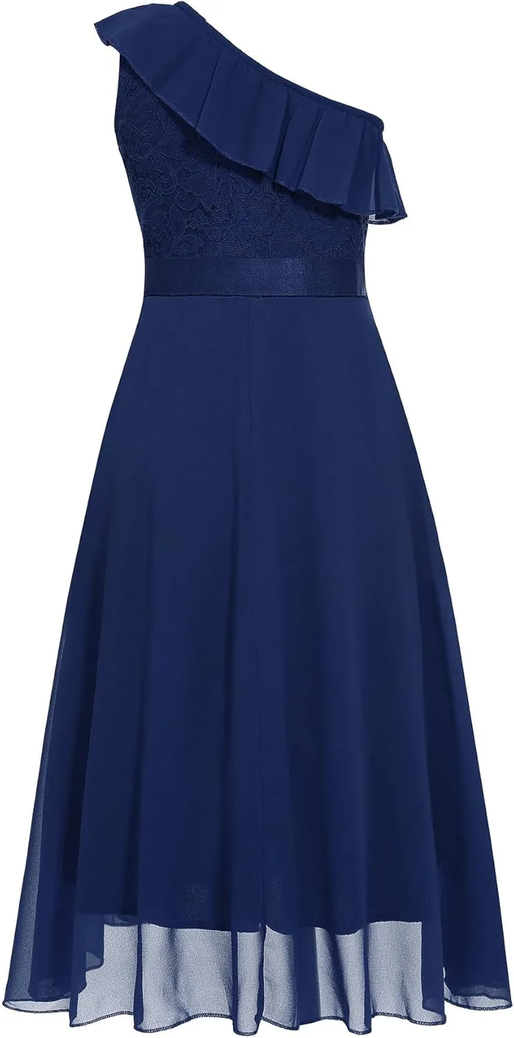 Girls Dress Sweet & Cute Puff Sleeve Square Neck Ruffle Dot Ruffle Swing Dress 5-14