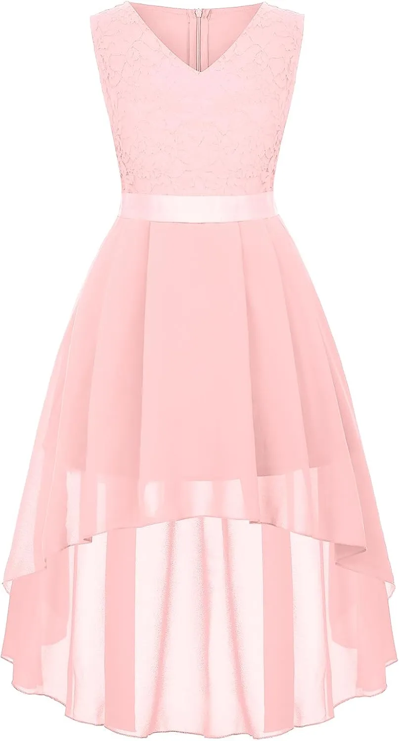 Girls Dress Sweet & Cute Puff Sleeve Square Neck Ruffle Dot Ruffle Swing Dress 5-14