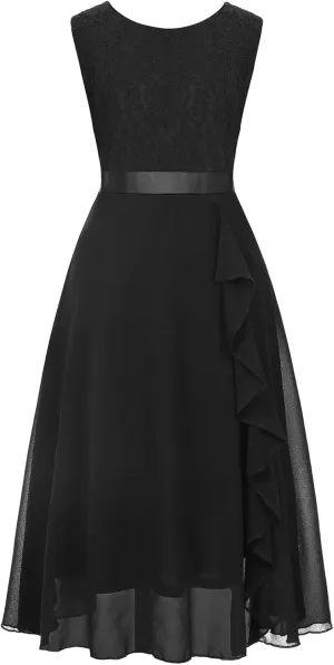Girls Dress Sweet & Cute Puff Sleeve Square Neck Ruffle Dot Ruffle Swing Dress 5-14