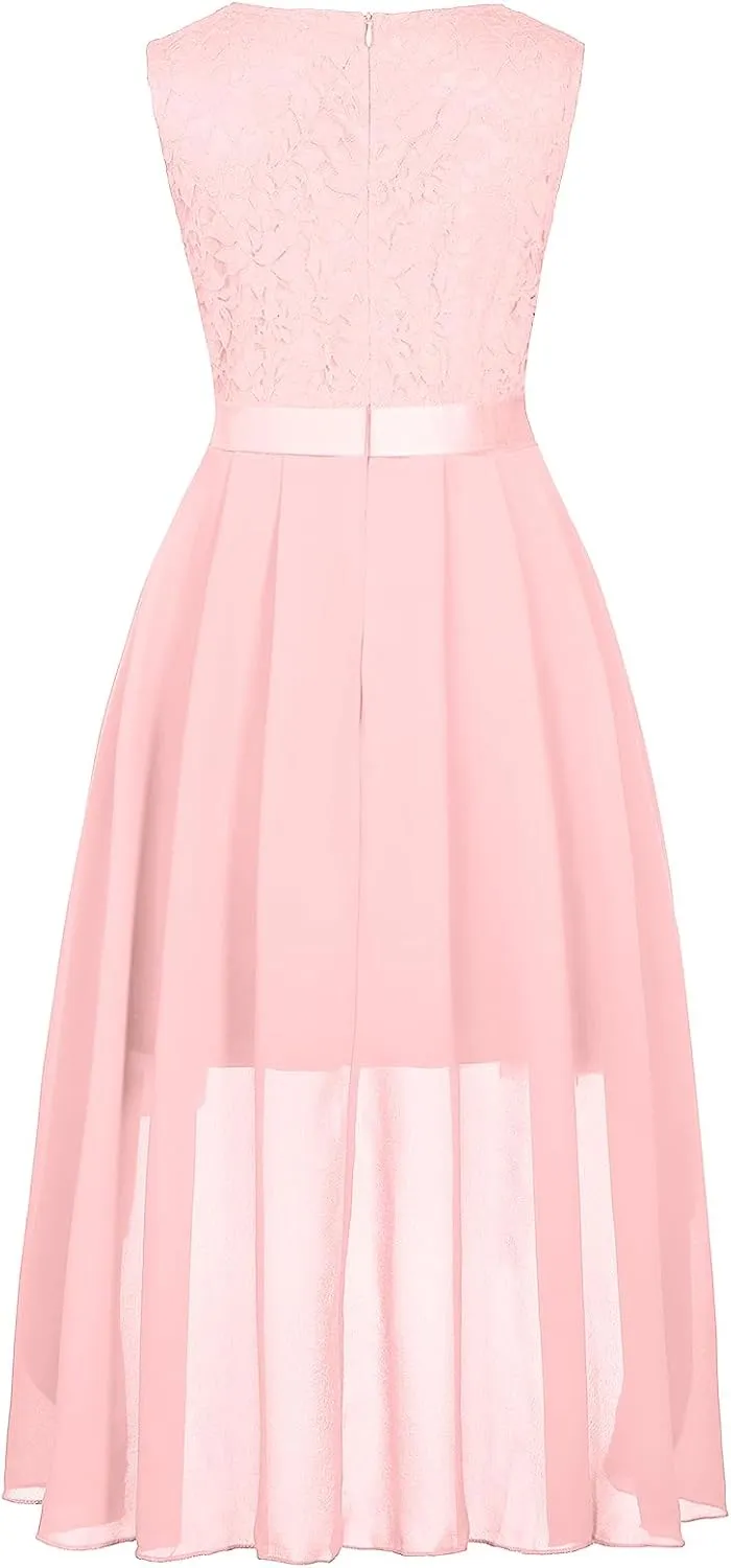 Girls Dress Sweet & Cute Puff Sleeve Square Neck Ruffle Dot Ruffle Swing Dress 5-14
