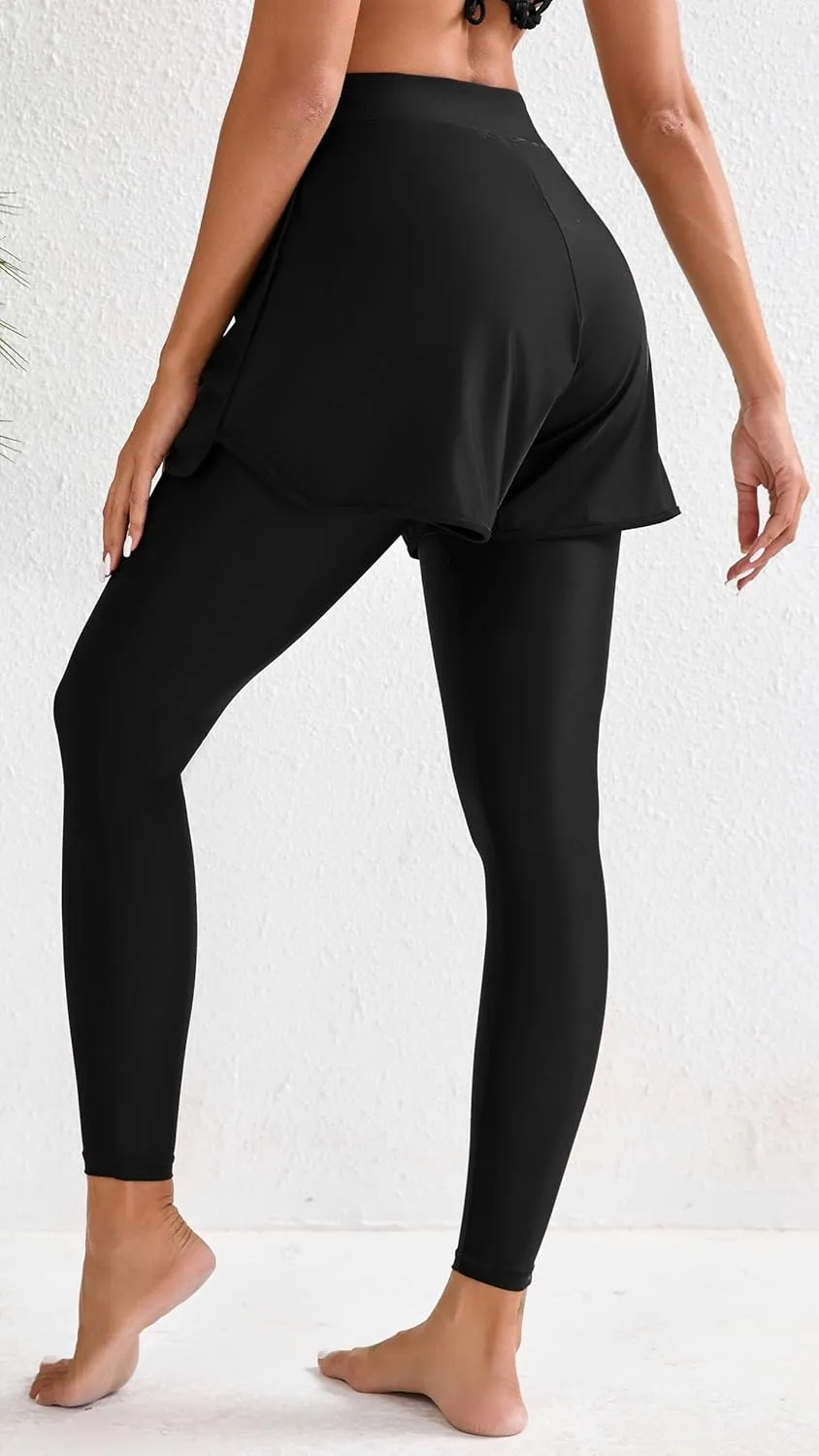 Halcurt Womens Swim Pants with Shorts 27" Swim Leggings Pockets Board Shorts Rash Guard Pants