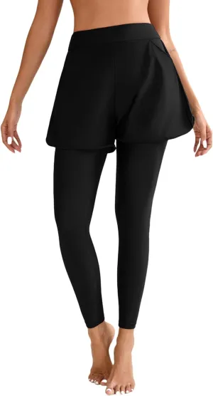 Halcurt Womens Swim Pants with Shorts 27" Swim Leggings Pockets Board Shorts Rash Guard Pants
