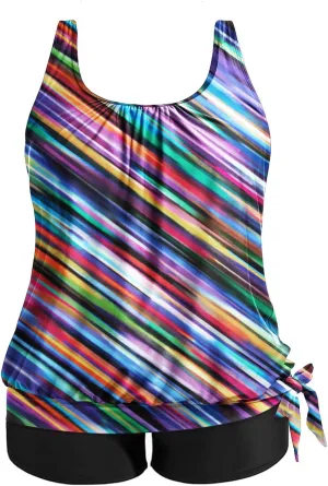 Holipick Women Plus Size Swimsuit Tummy Control Tankini Two Piece Bathing Suits Blouson Top with Boy Shorts