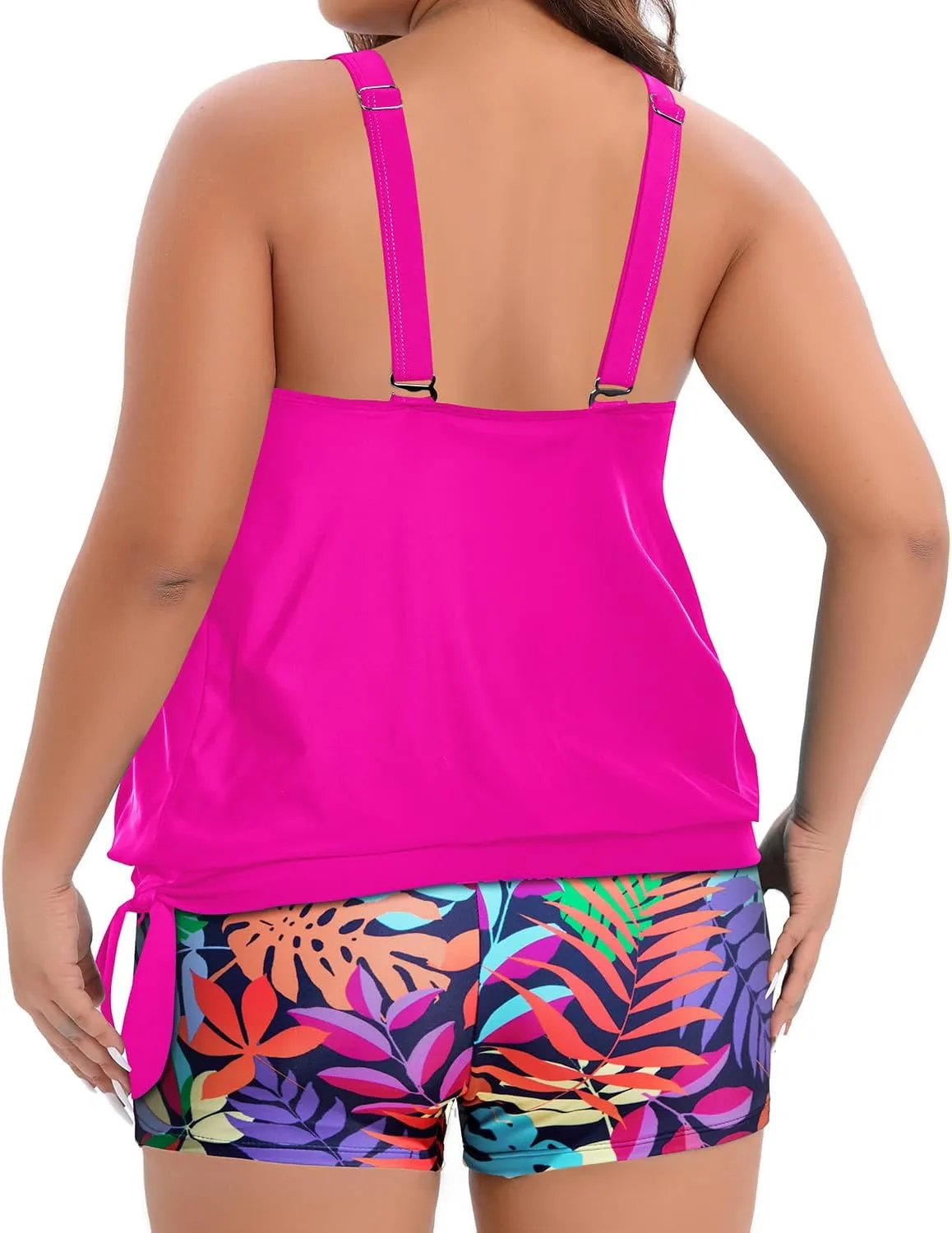 Holipick Women Plus Size Swimsuit Tummy Control Tankini Two Piece Bathing Suits Blouson Top with Boy Shorts