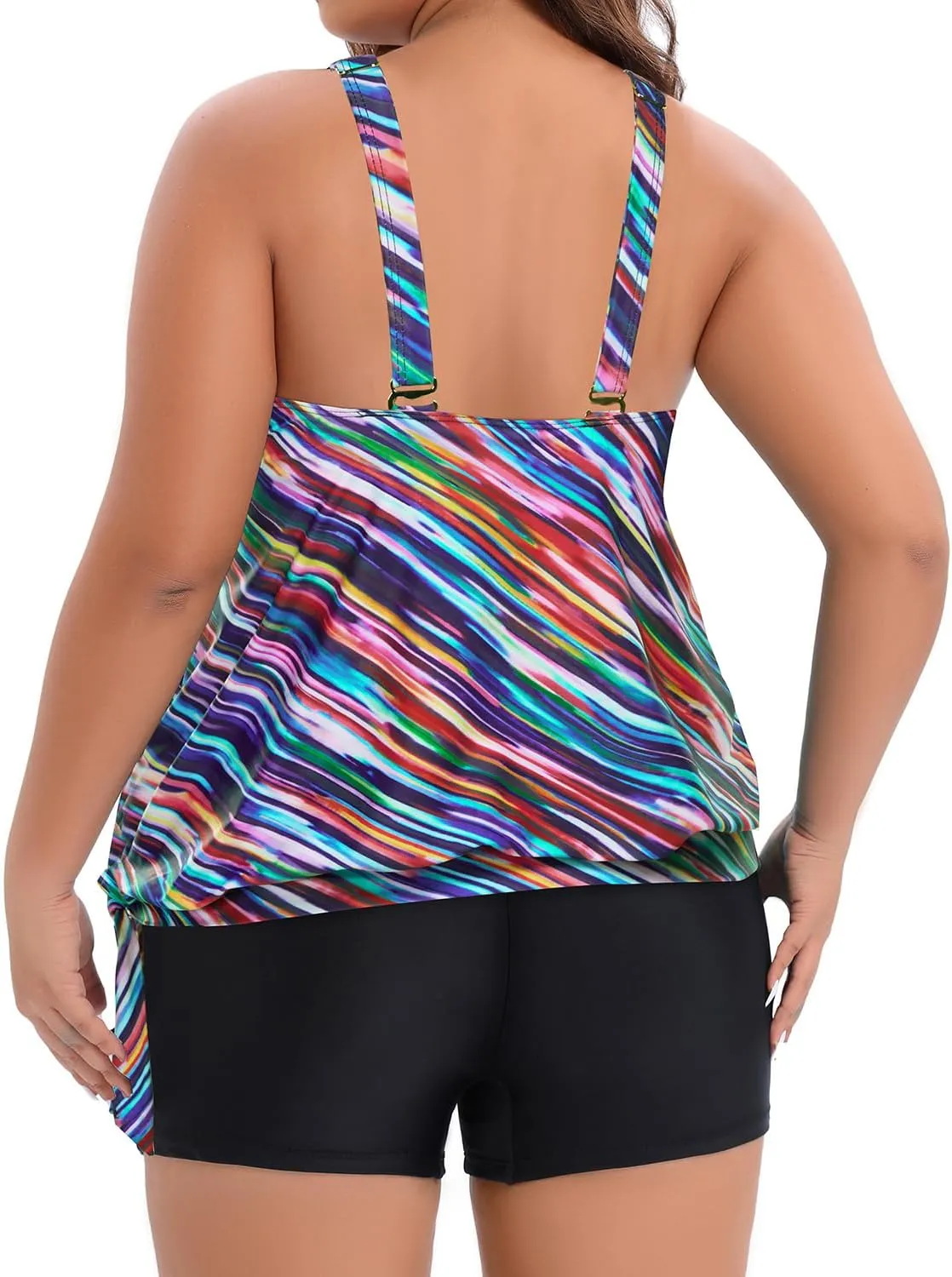 Holipick Women Plus Size Swimsuit Tummy Control Tankini Two Piece Bathing Suits Blouson Top with Boy Shorts