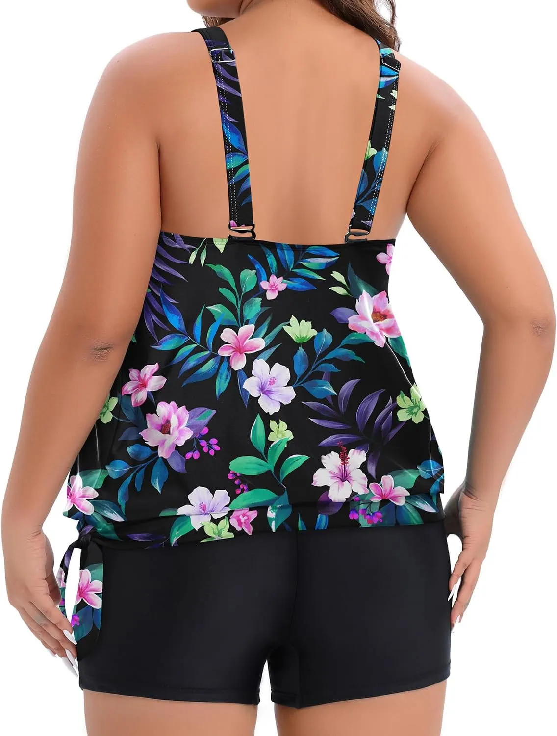 Holipick Women Plus Size Swimsuit Tummy Control Tankini Two Piece Bathing Suits Blouson Top with Boy Shorts