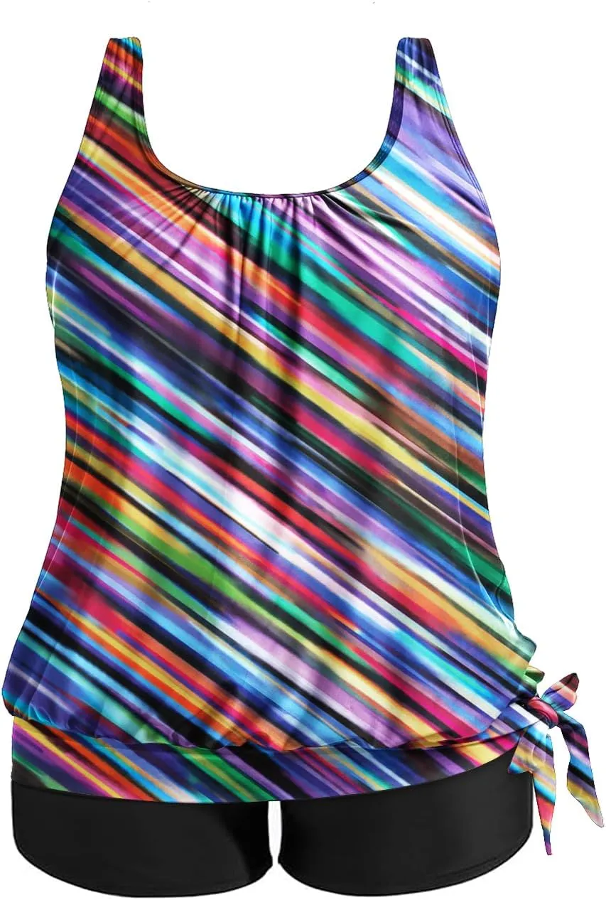Holipick Women Plus Size Swimsuit Tummy Control Tankini Two Piece Bathing Suits Blouson Top with Boy Shorts