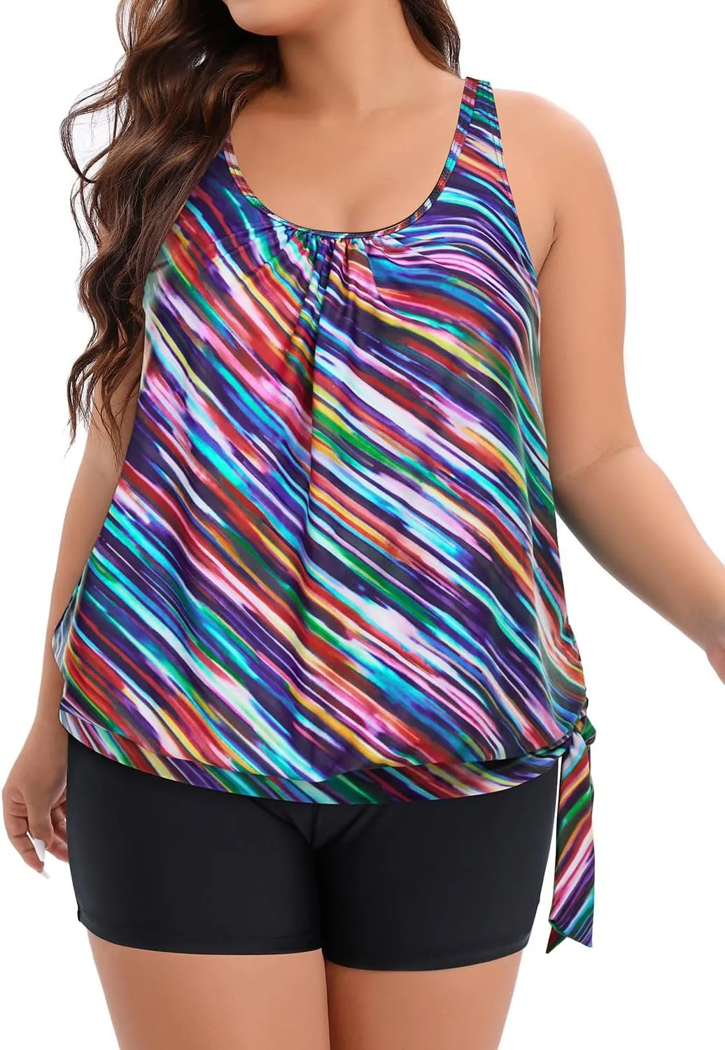 Holipick Women Plus Size Swimsuit Tummy Control Tankini Two Piece Bathing Suits Blouson Top with Boy Shorts