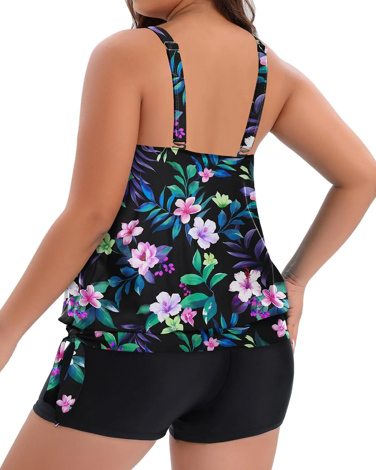 Holipick Women Plus Size Swimsuit Tummy Control Tankini Two Piece Bathing Suits Blouson Top with Boy Shorts