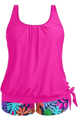 Holipick Women Plus Size Swimsuit Tummy Control Tankini Two Piece Bathing Suits Blouson Top with Boy Shorts