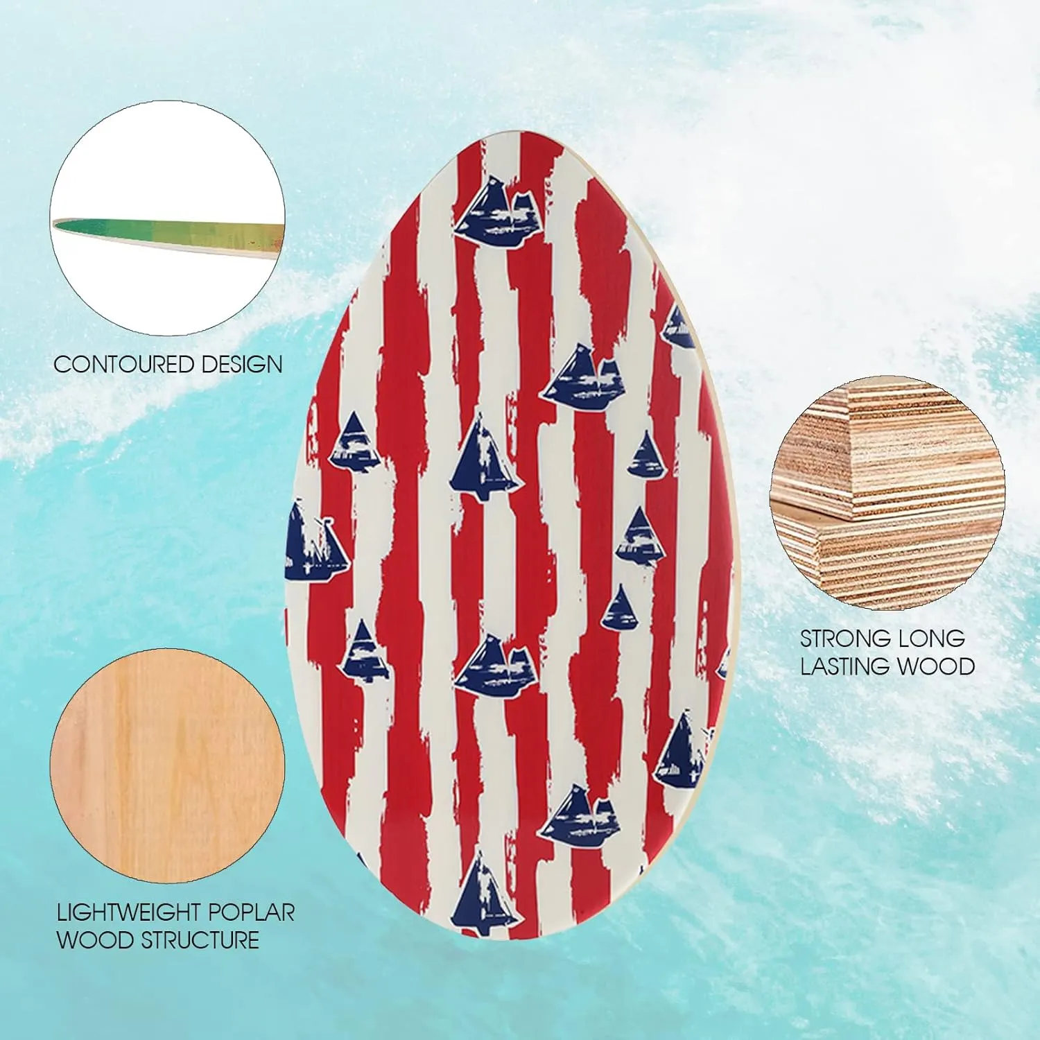 HQO LOVL 35 inch Skim Board for Kids Adults Wooden Skim Boards with High Gloss Coat for Beach Skimboards for Beginners