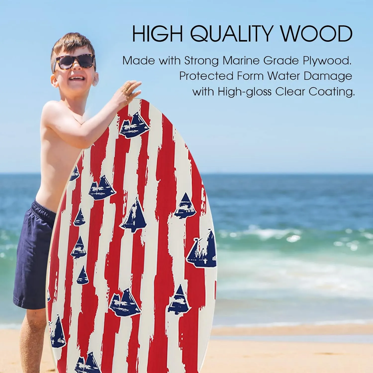 HQO LOVL 35 inch Skim Board for Kids Adults Wooden Skim Boards with High Gloss Coat for Beach Skimboards for Beginners
