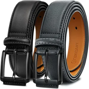 KEMISANT Men Belt 2Pack  Genuine Leather Belt for Men Dress Casual Golf Jeans 1 3/8"