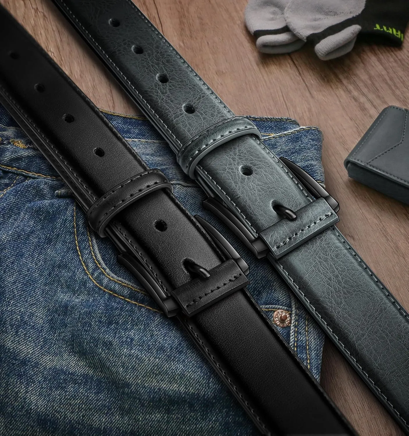 KEMISANT Men Belt 2Pack  Genuine Leather Belt for Men Dress Casual Golf Jeans 1 3/8"