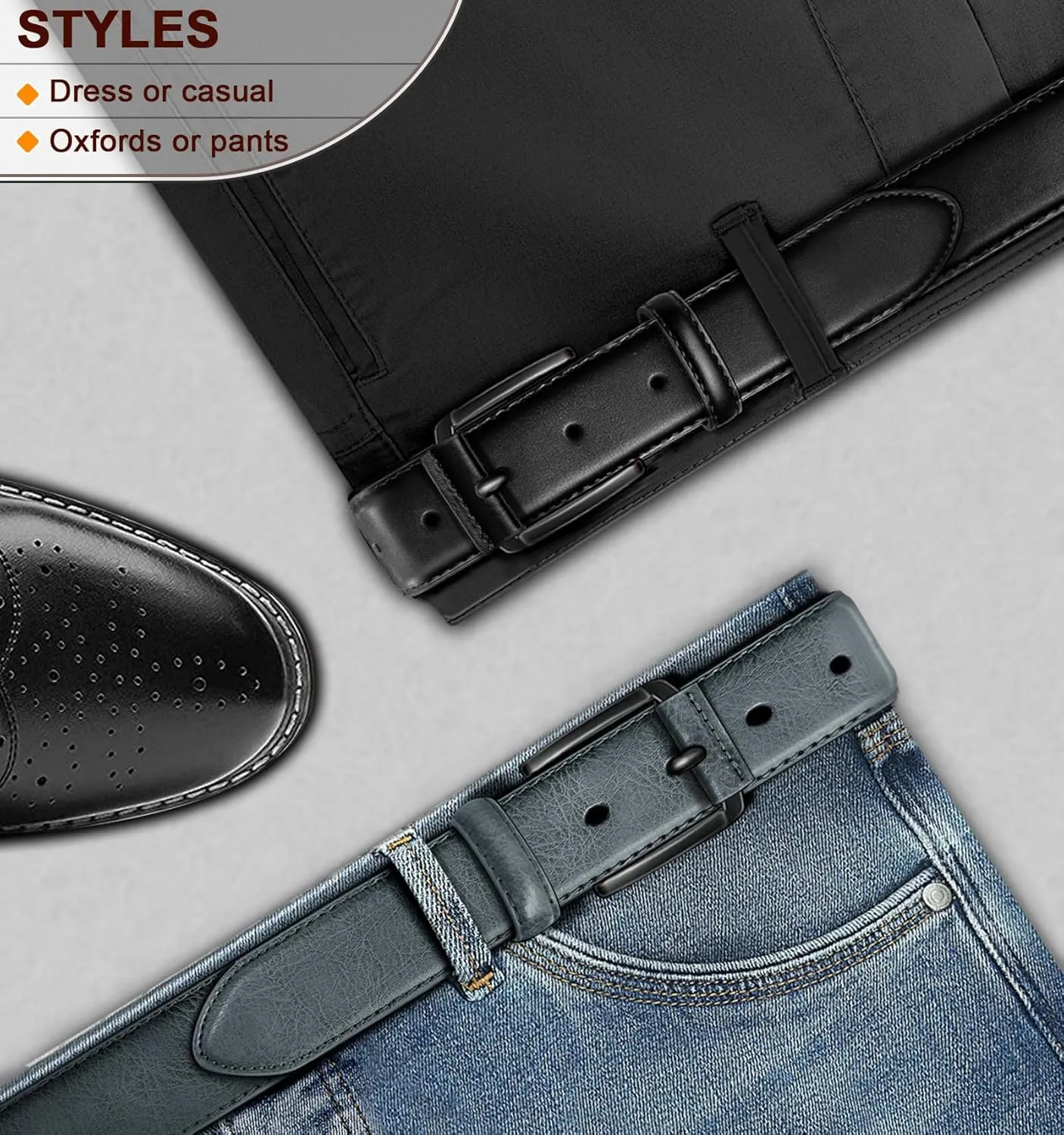 KEMISANT Men Belt 2Pack  Genuine Leather Belt for Men Dress Casual Golf Jeans 1 3/8"