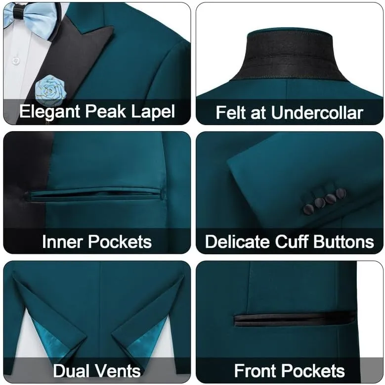 MAGE MALE Men's 3 Piece Suit One Button Slim Fit Formal Wedding Prom Tuxedo Suits Party Dinner Blazer Vest Pants Set